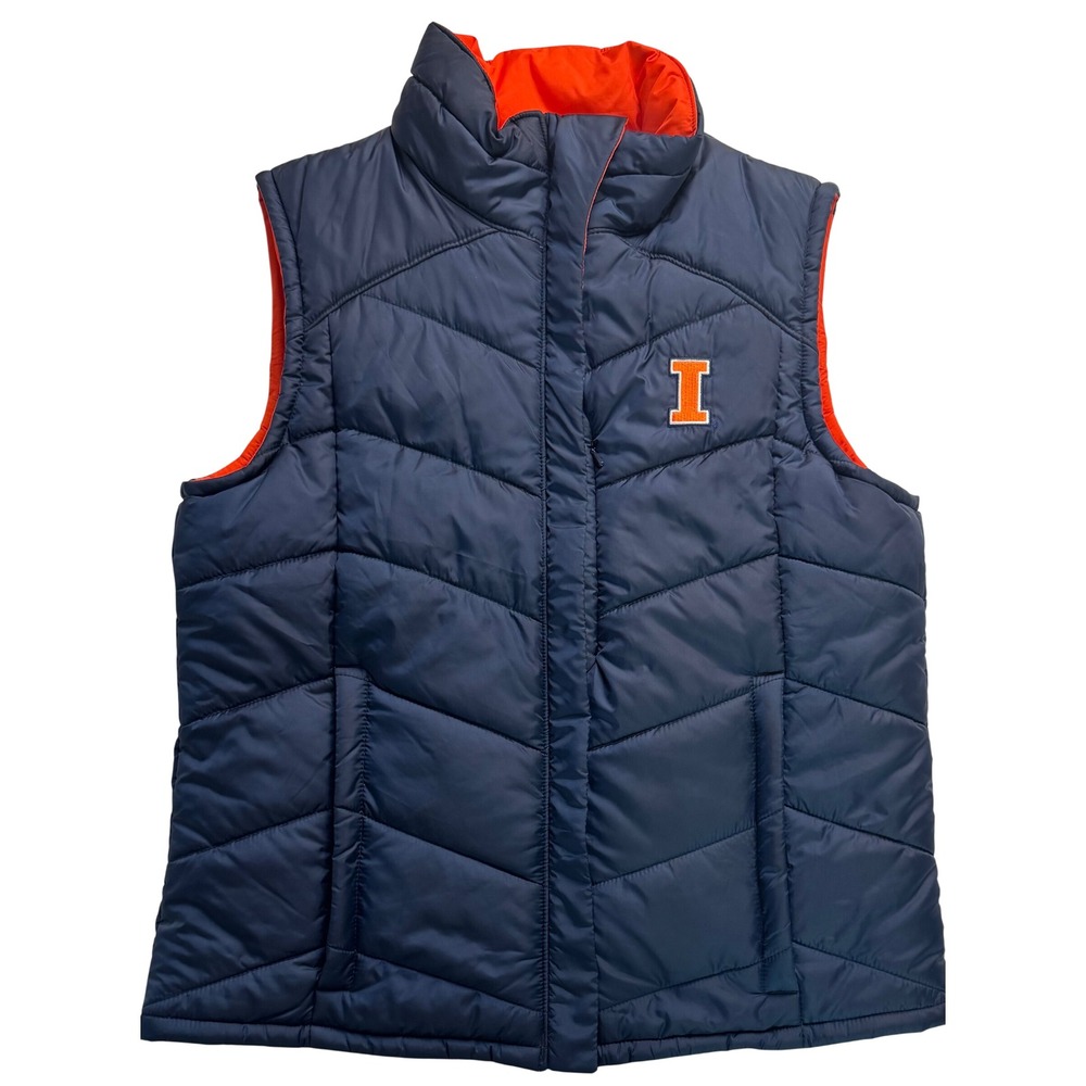 Columbia University of Illinois women Reversible Puffer Vest Navy M
